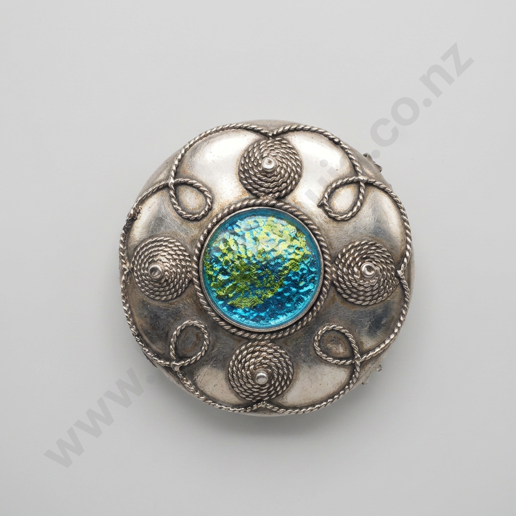 Sterling Silver Charles Horner Brooch w Enamel Decoration Image 1++