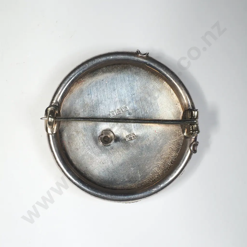 Sterling Silver Charles Horner Brooch w Enamel Decoration Image 1++