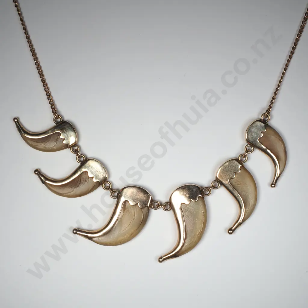 Antique 9ct Gold Mounted Tiger Claw Necklace Image 1++