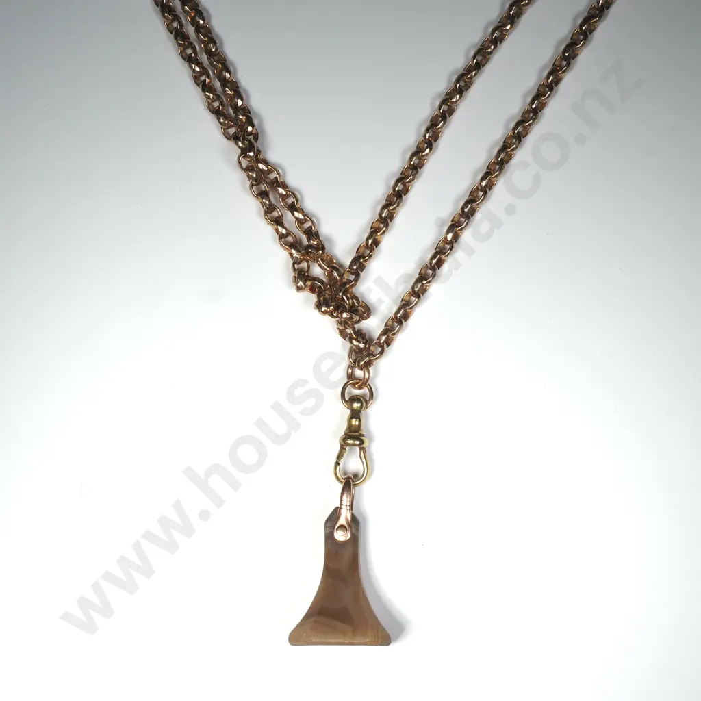 Antique Rolled Gold Muff Chain w Agate Seal Image 1++