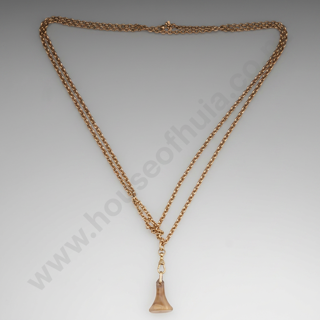 Antique Rolled Gold Muff Chain w Agate Seal Image 1++