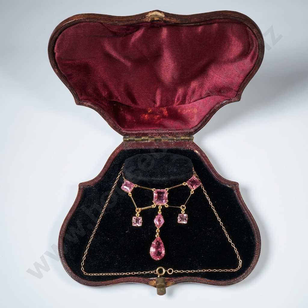 Exceptional 15ct Gold Colonial Gemstone Necklace, Pink Tourmalines, Antique Case Image 1++