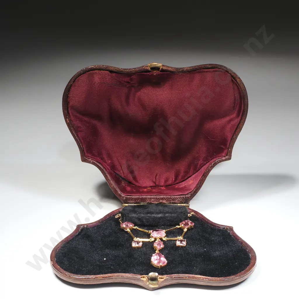 Exceptional 15ct Gold Colonial Gemstone Necklace, Pink Tourmalines, Antique Case Image 1++