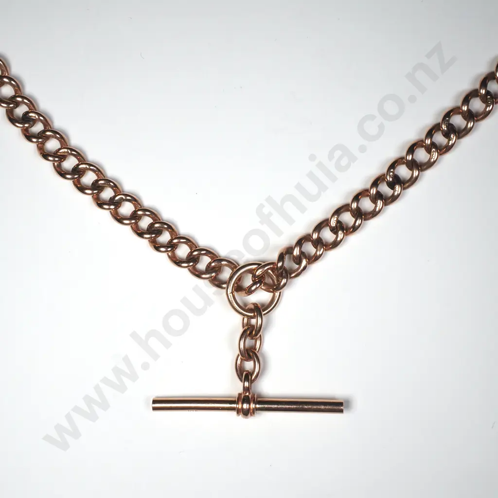 Antique 9ct Rose Gold Fob Chain & T-bar Image 1++