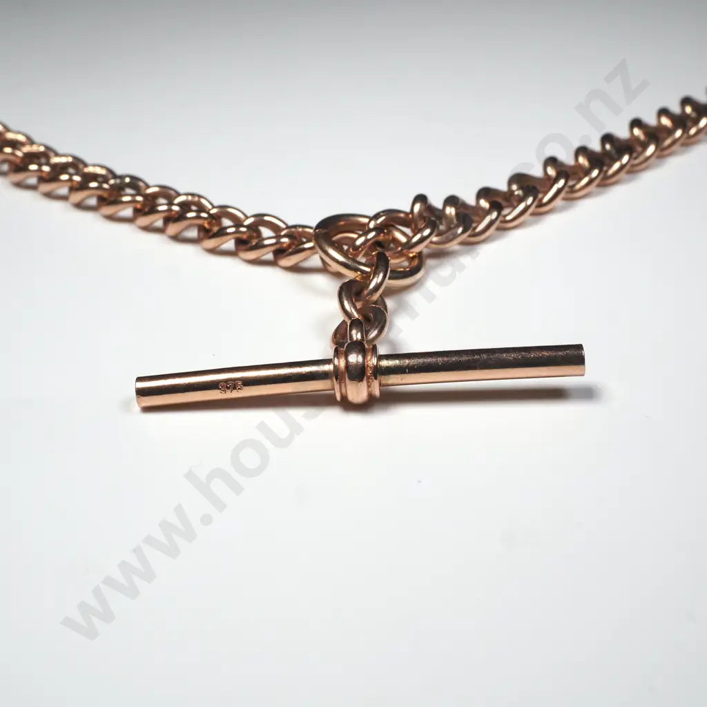 Antique 9ct Rose Gold Fob Chain & T-bar Image 1++