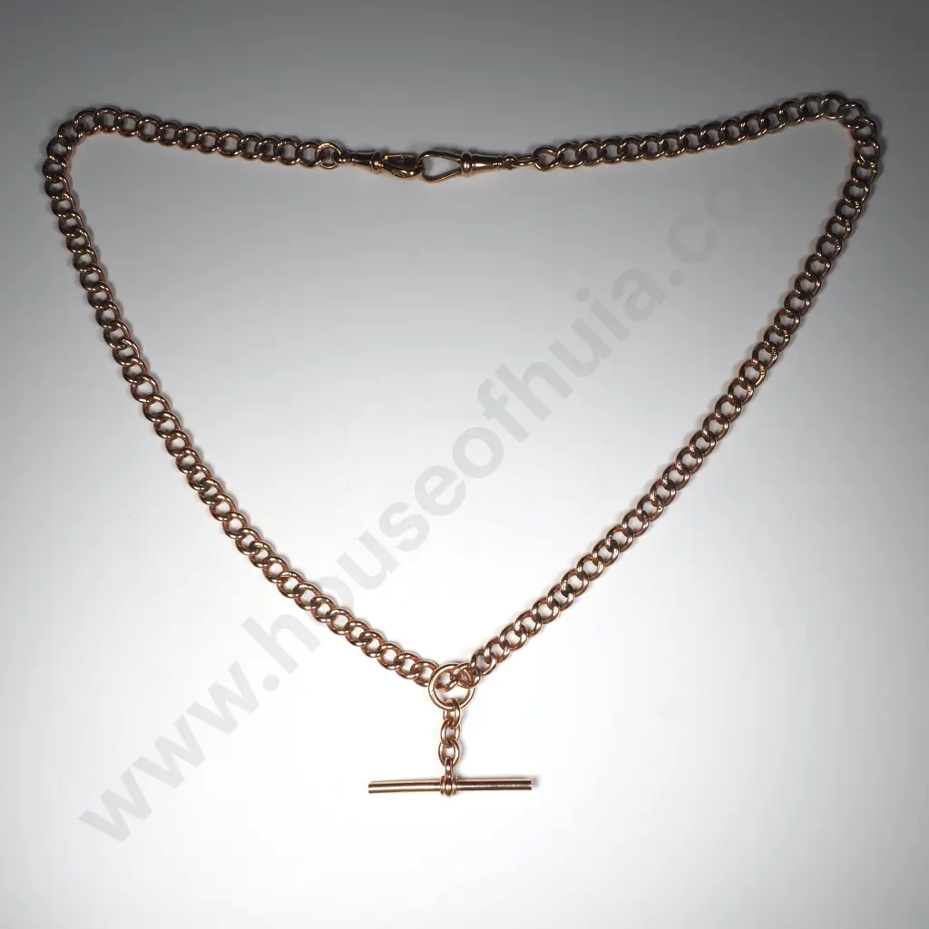 Antique 9ct Rose Gold Fob Chain & T-bar Image 1++