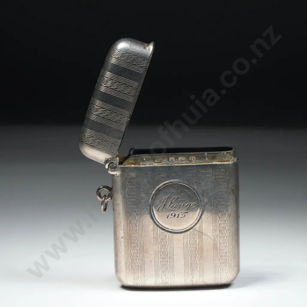 Antique Sterling Silver Vesta Case w Vesta Matches Image 1++