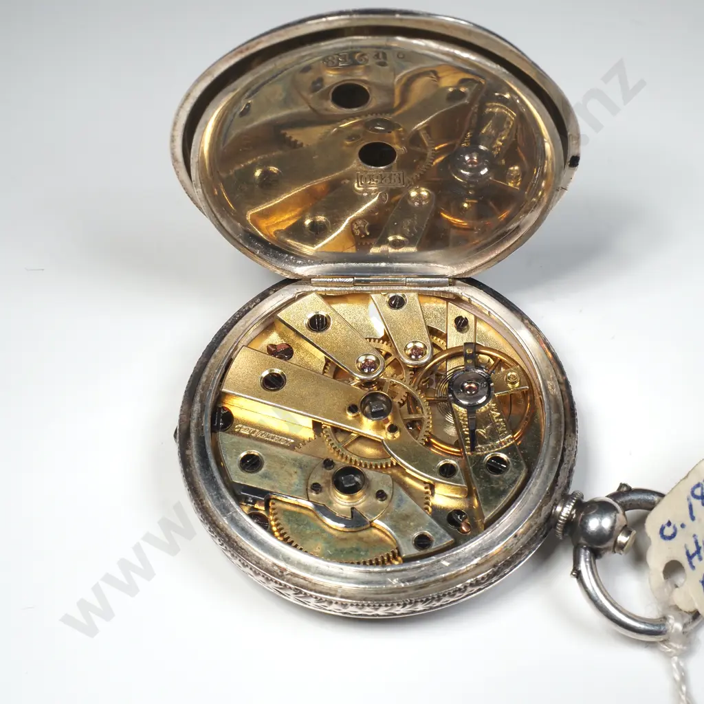 Sterling Silver Pcoket Watch w Intricate Engraving & Winding Key Image 1++