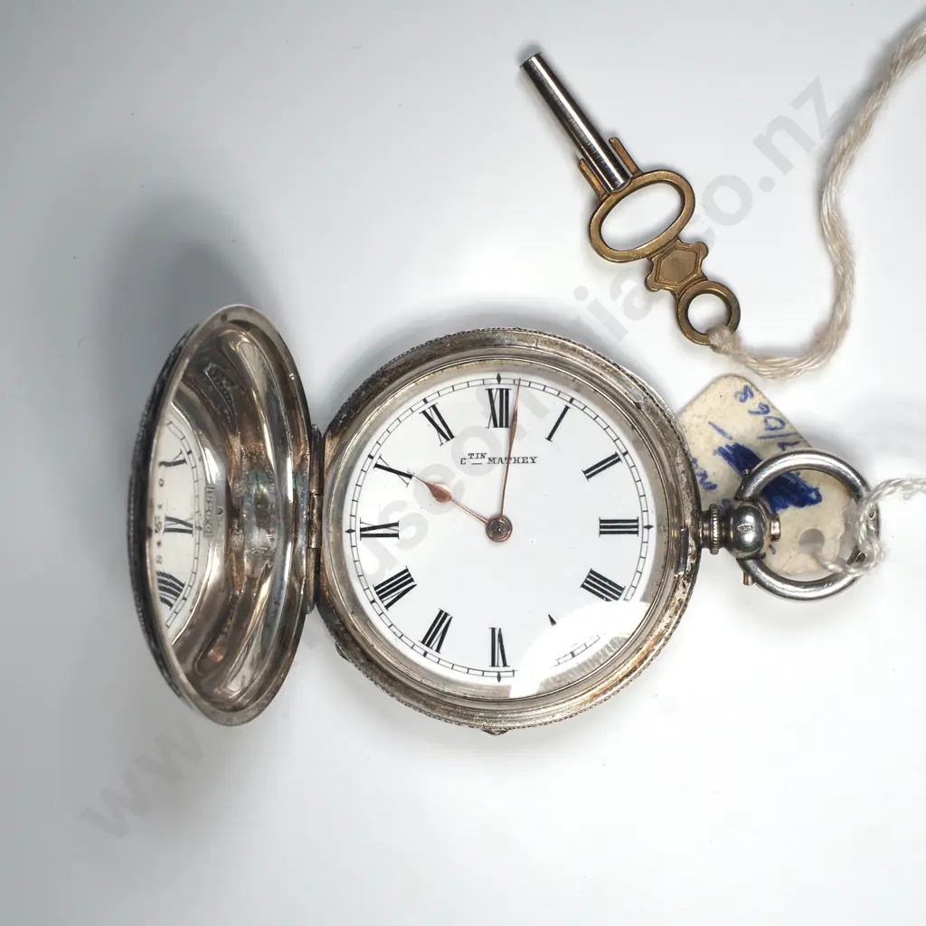 Sterling Silver Pcoket Watch w Intricate Engraving & Winding Key Image 1++