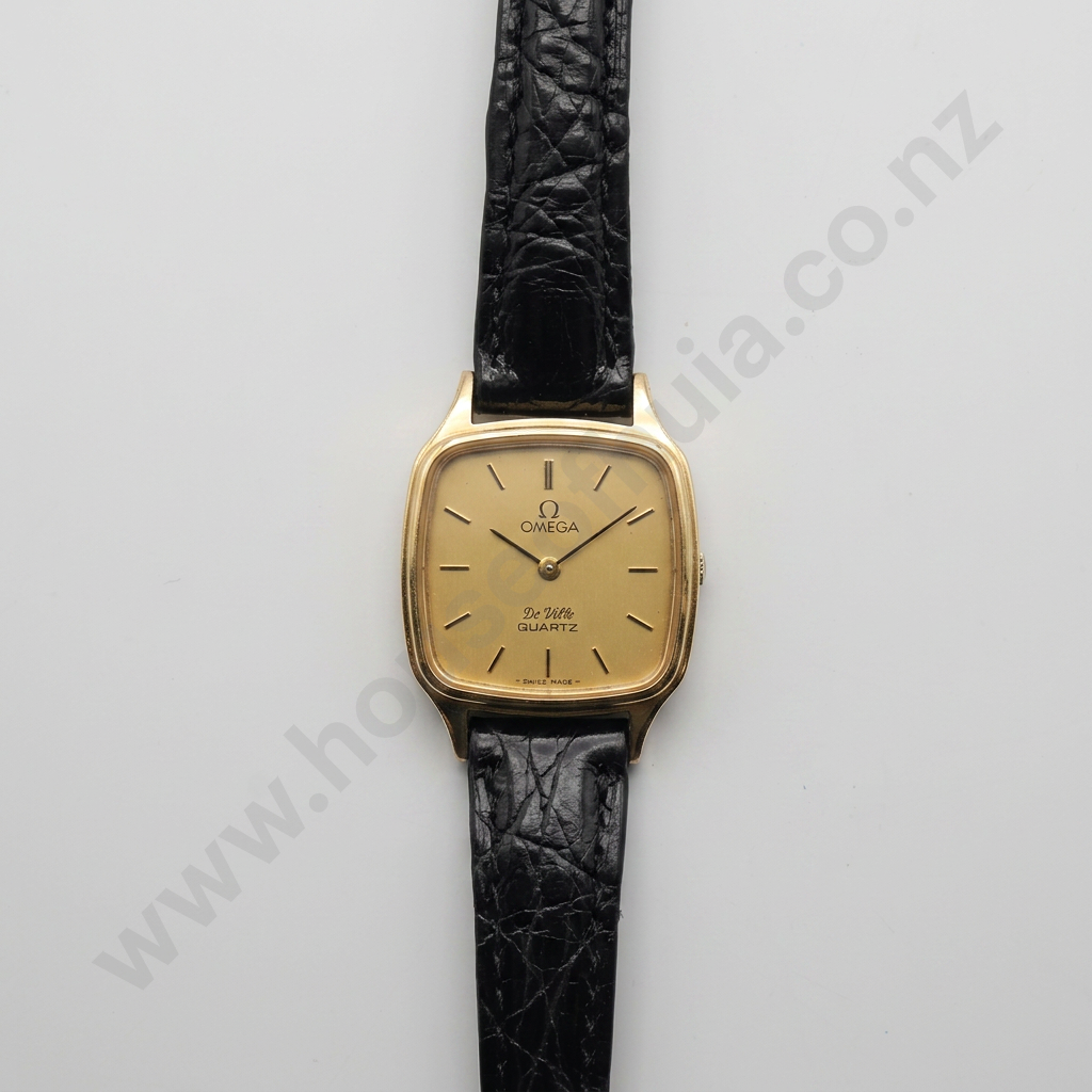 Omega De Ville Ladies Quartz Watch w Gold Plated Case & Black Strap, in Original Box Image 1++