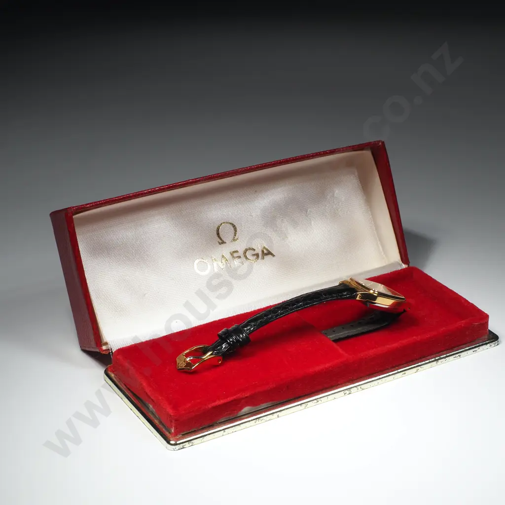 Omega De Ville Ladies Quartz Watch w Gold Plated Case & Black Strap, in Original Box Image 1++