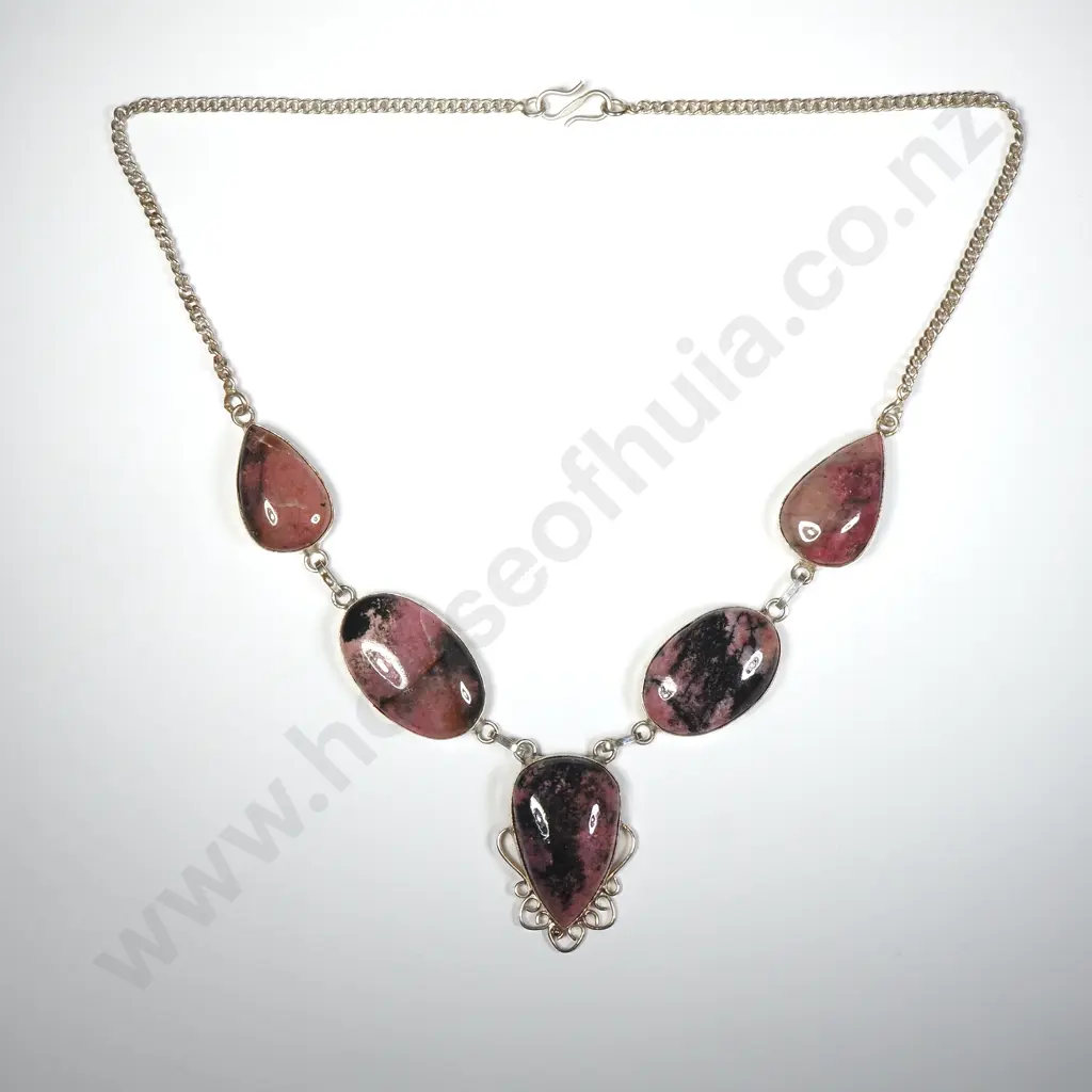Substantial Sterling Silver & Rhodochrosite Set Necklace Image 1++