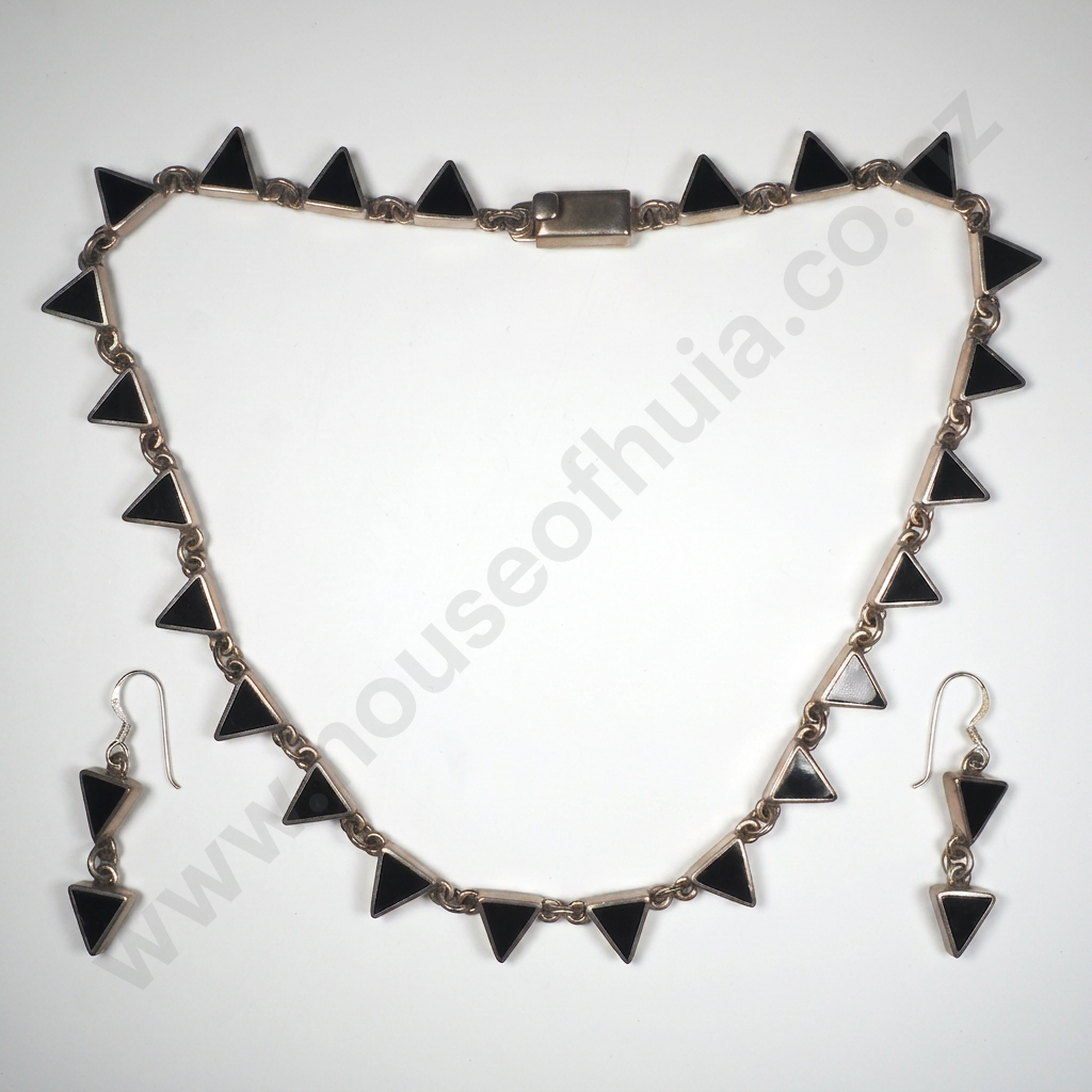 Sterling Silver Modernist Earring & Necklace Set Image 1++