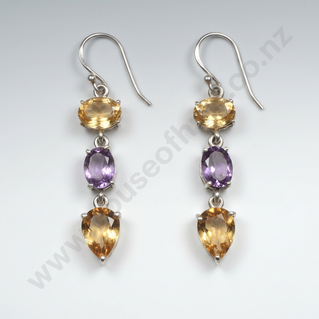 Sterling Silver Citrine & Amethyst Earrings Image 1++