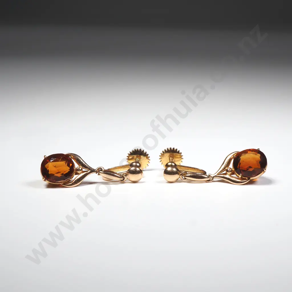 18ct Gold Orange Gem Earrings Image 1++