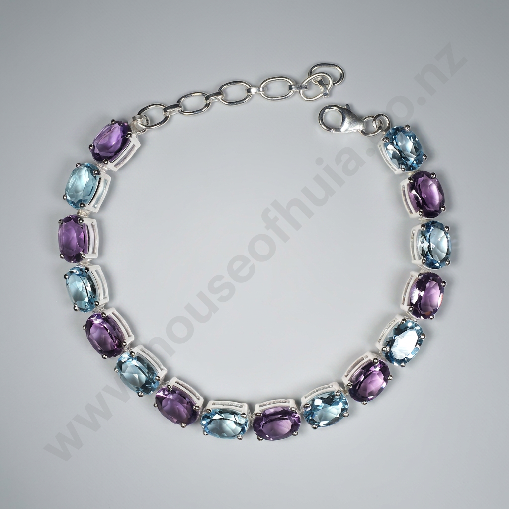 Sterling Silver Blue Topaz & Amethyst Bracelet Image 1++