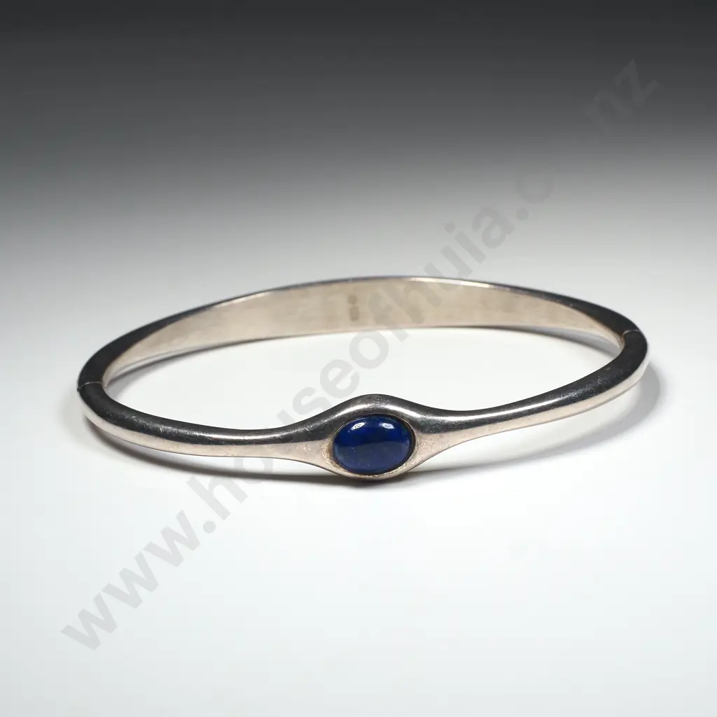 Sterling Silver & Lapis Lazuli Hinged Bracelet Image 1++