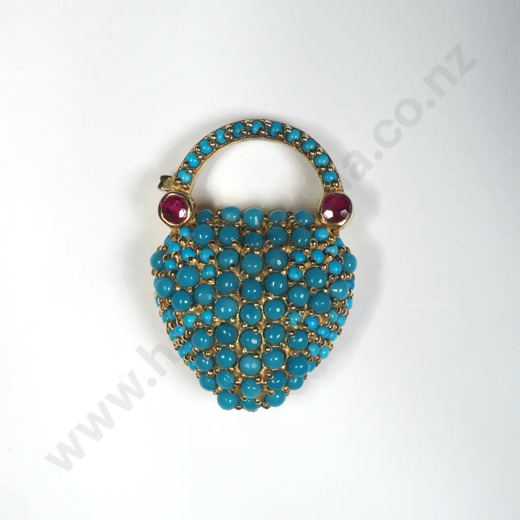 Exquisite Rolled Gold Turquoise & Stone Set Heart Clasp Image 1++