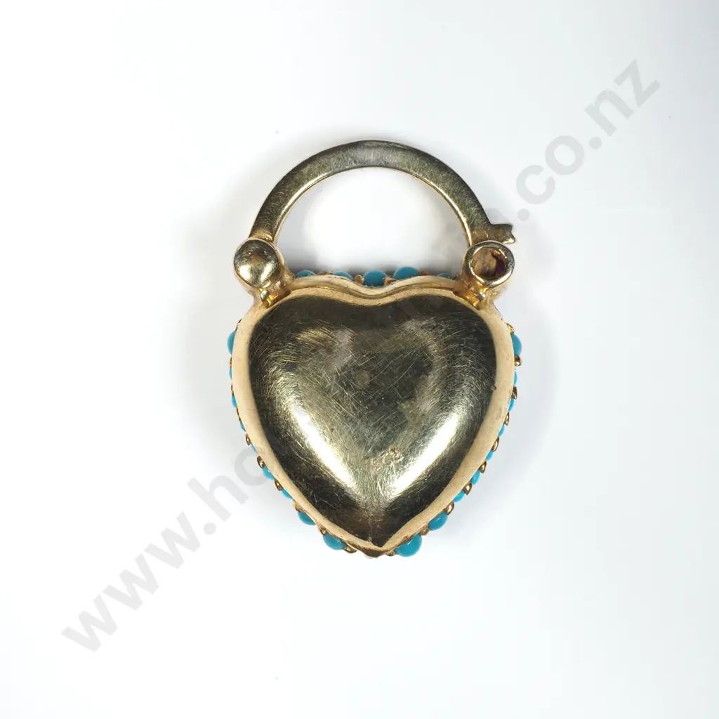 Exquisite Rolled Gold Turquoise & Stone Set Heart Clasp Image 1++