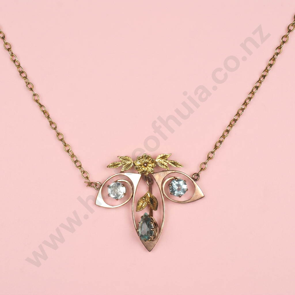 Colonial Edwardian Three Blue Stone Necklace Image 1++
