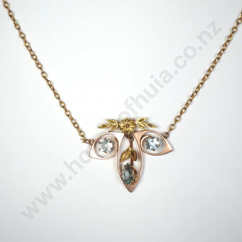Colonial Edwardian Three Blue Stone Necklace Image 1++