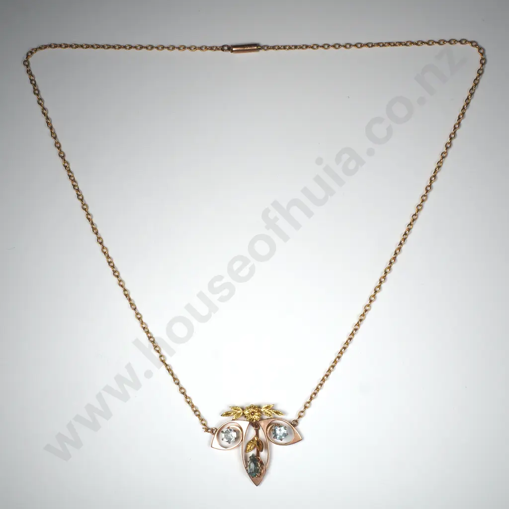 Colonial Edwardian Three Blue Stone Necklace Image 1++
