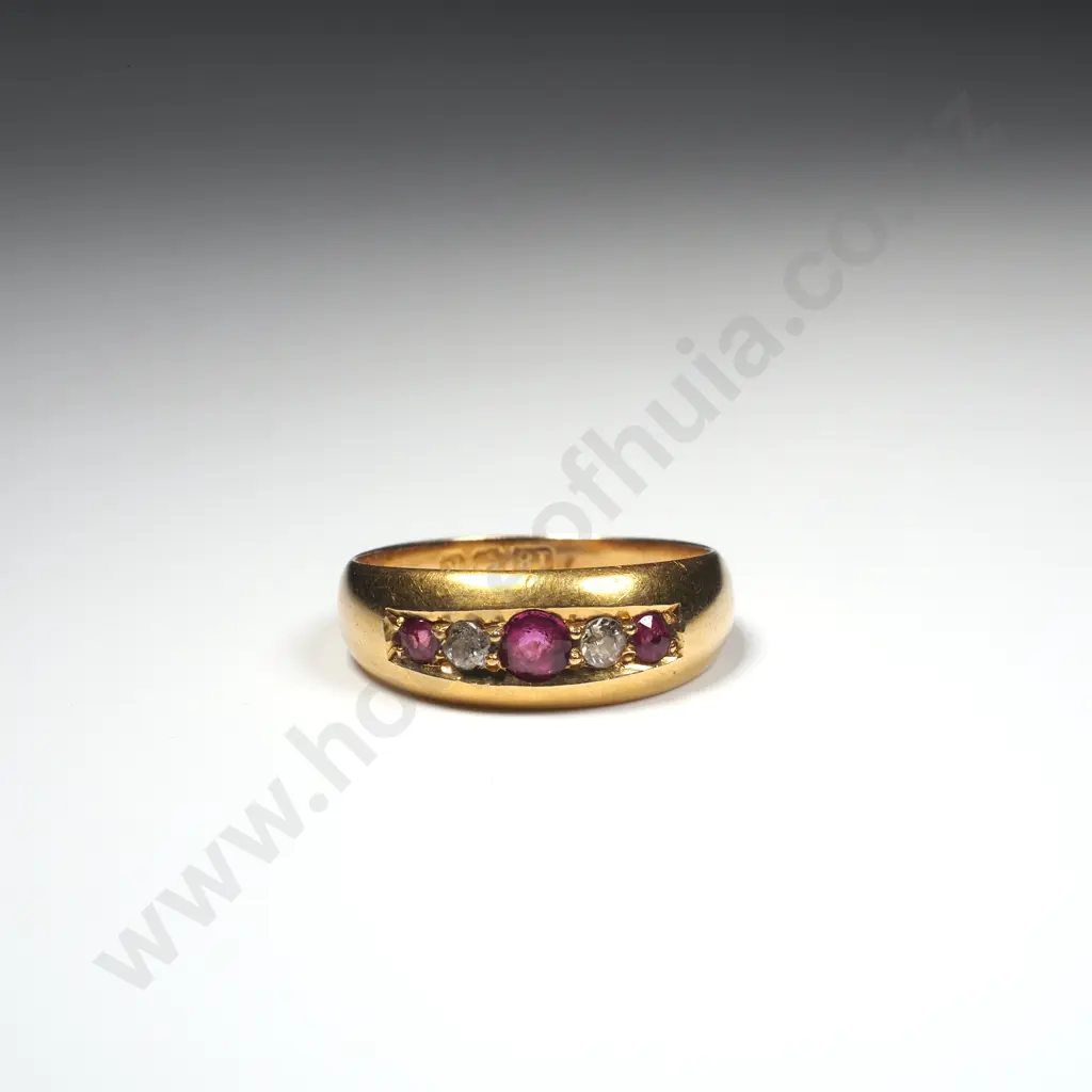 18ct Gold Ruby & Diamond Ring w English Hallmarks Image 1++