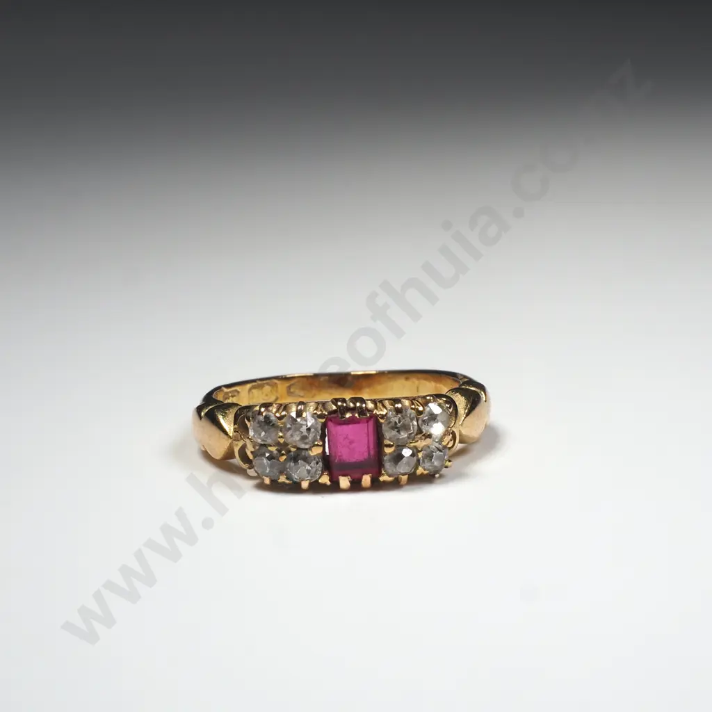Stunning 18ct Gold Diamond & Ruby Ring w English Hallmarks in Period Box Image 1++