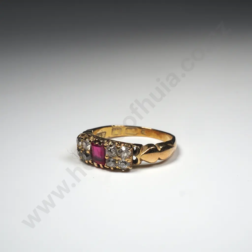 Stunning 18ct Gold Diamond & Ruby Ring w English Hallmarks in Period Box Image 1++