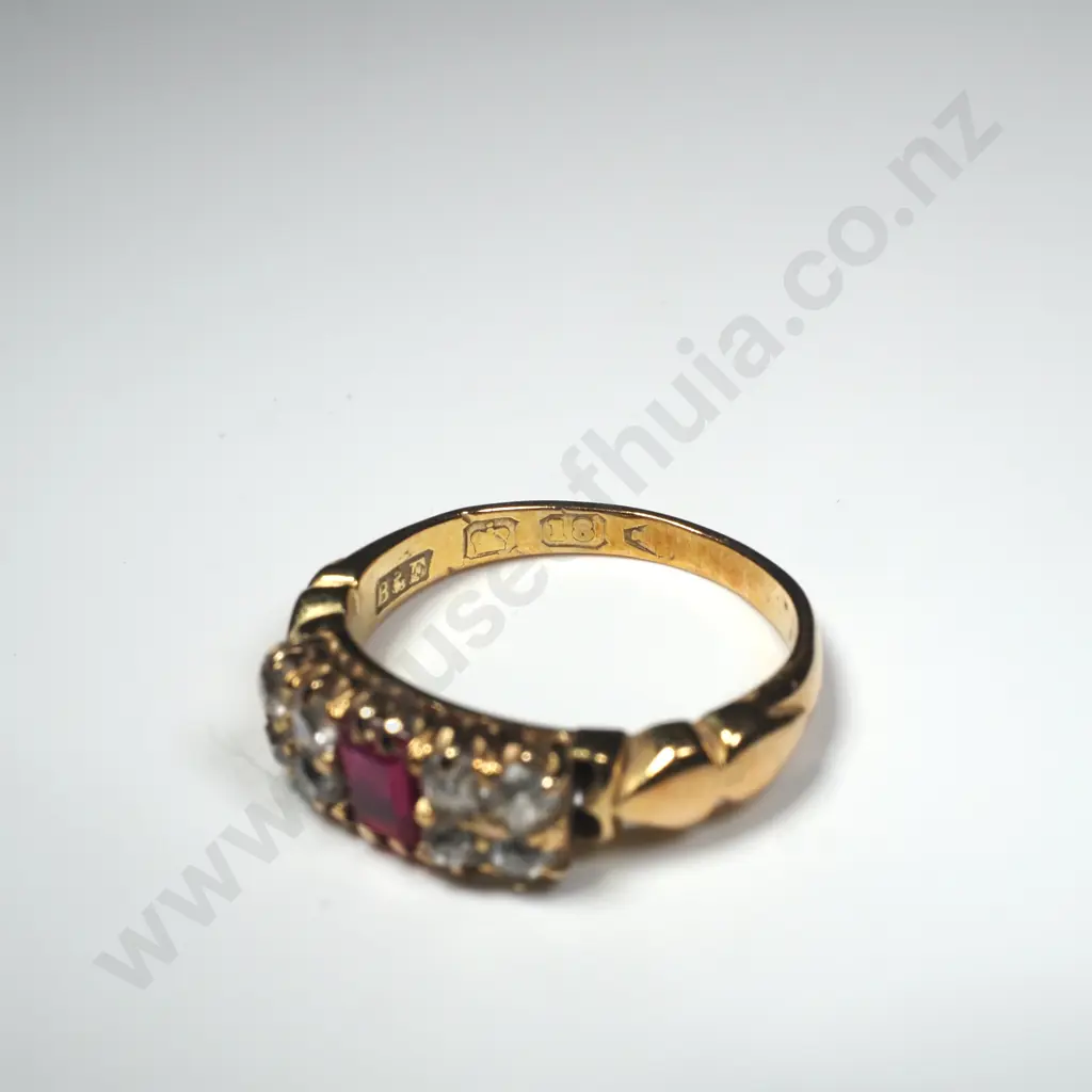 Stunning 18ct Gold Diamond & Ruby Ring w English Hallmarks in Period Box Image 1++