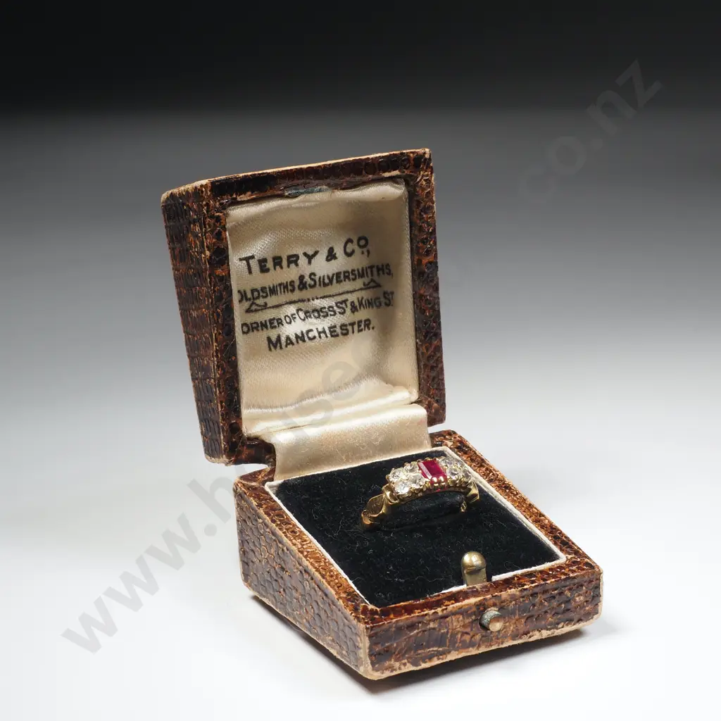 Stunning 18ct Gold Diamond & Ruby Ring w English Hallmarks in Period Box Image 1++