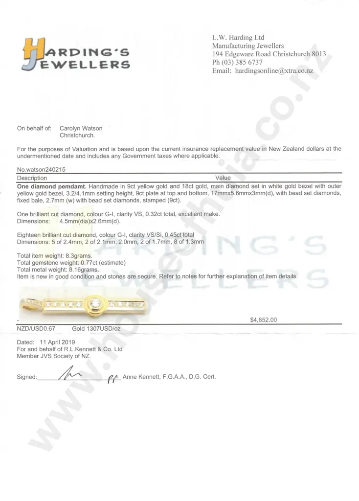 18ct & 9ct Gold Diamond Pendant w Valuation for $4,652.00 Image 1++