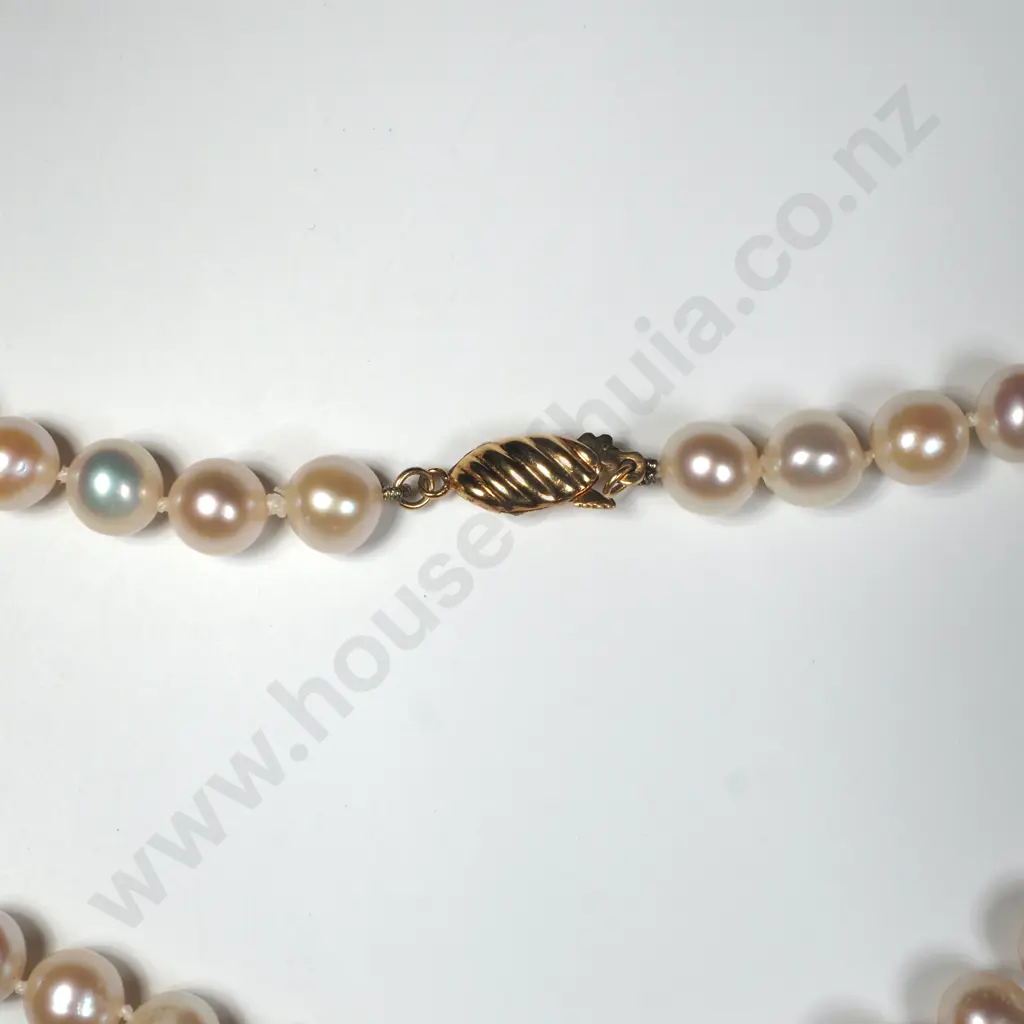 Pearl Necklace w 14ct Gold Clasp w Valuation $599 Image 1++