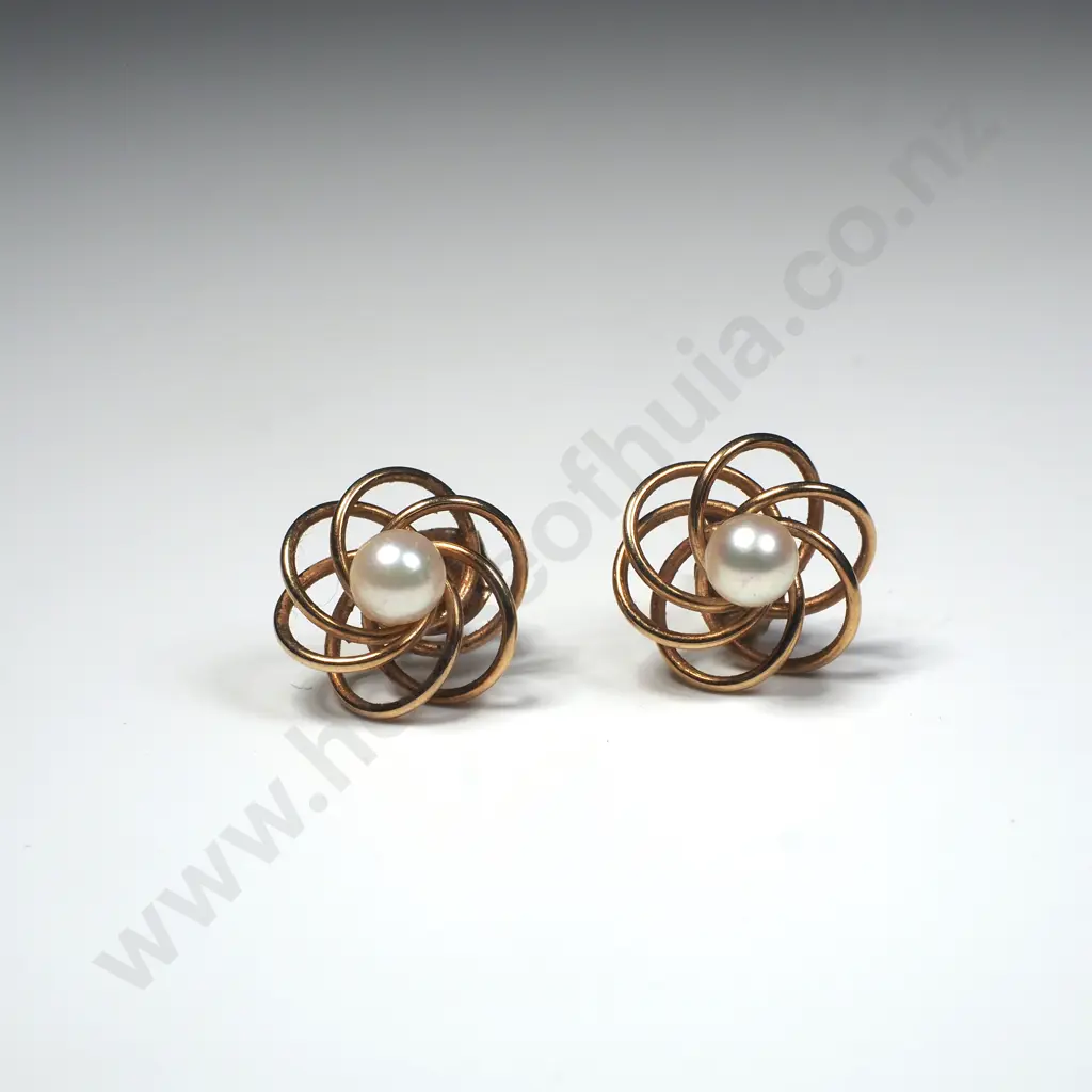 Vintage 9ct Gold Pearl Earrings Image 1++