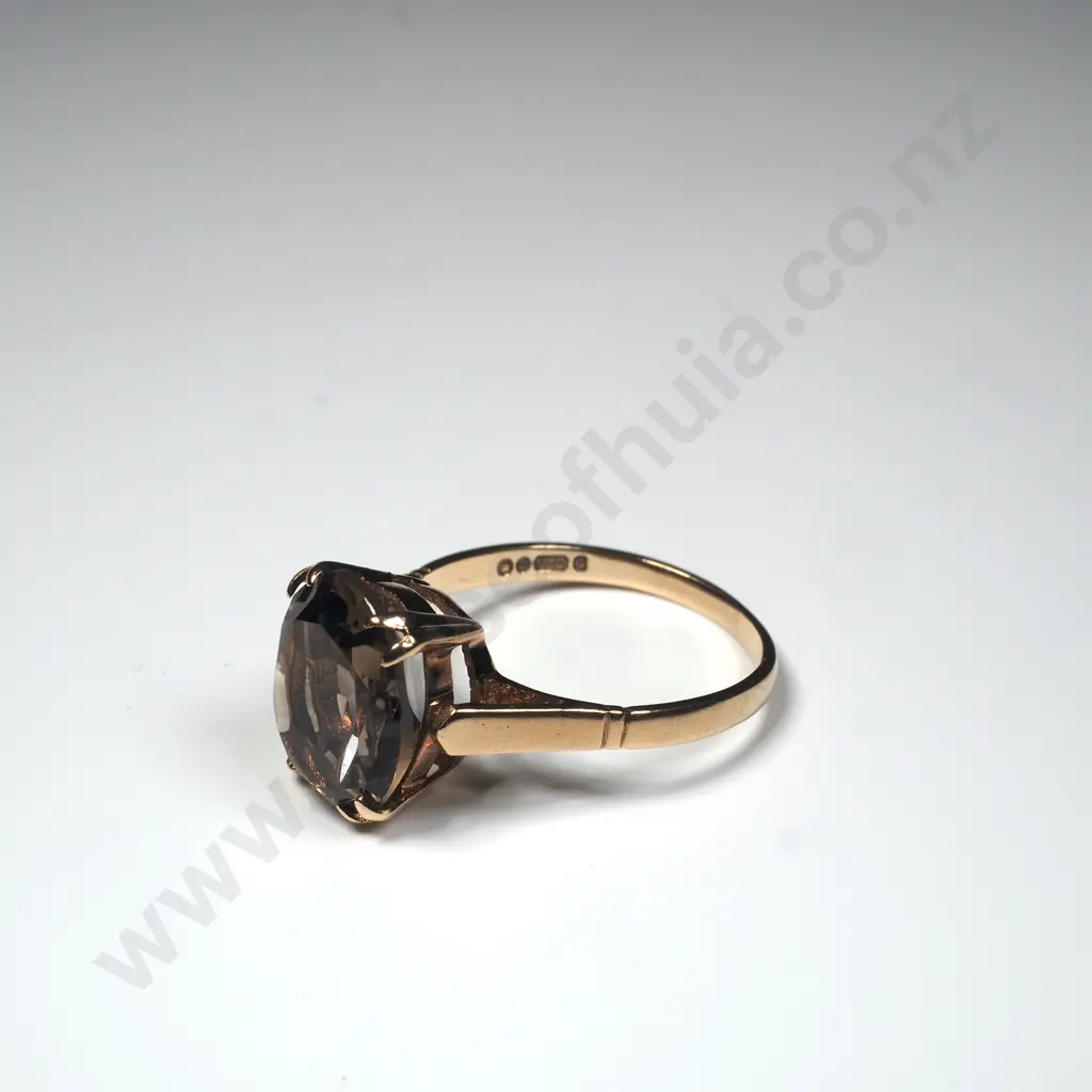 Vintage 9ct Gold Smokey Topaz Ring w English Hallmarks Image 1++