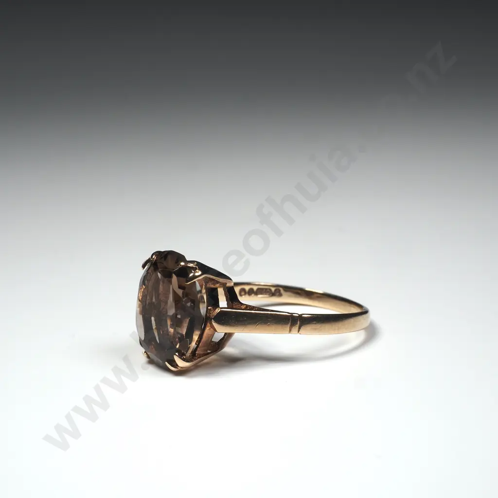 Vintage 9ct Gold Smokey Topaz Ring w English Hallmarks Image 1++