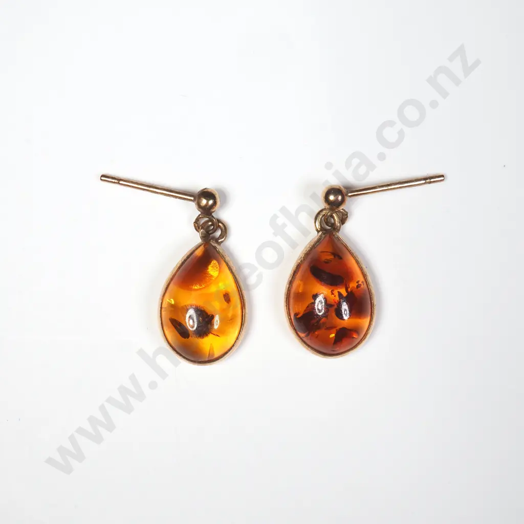 Vintage 9ct Gold Amber Earrings Image 1++