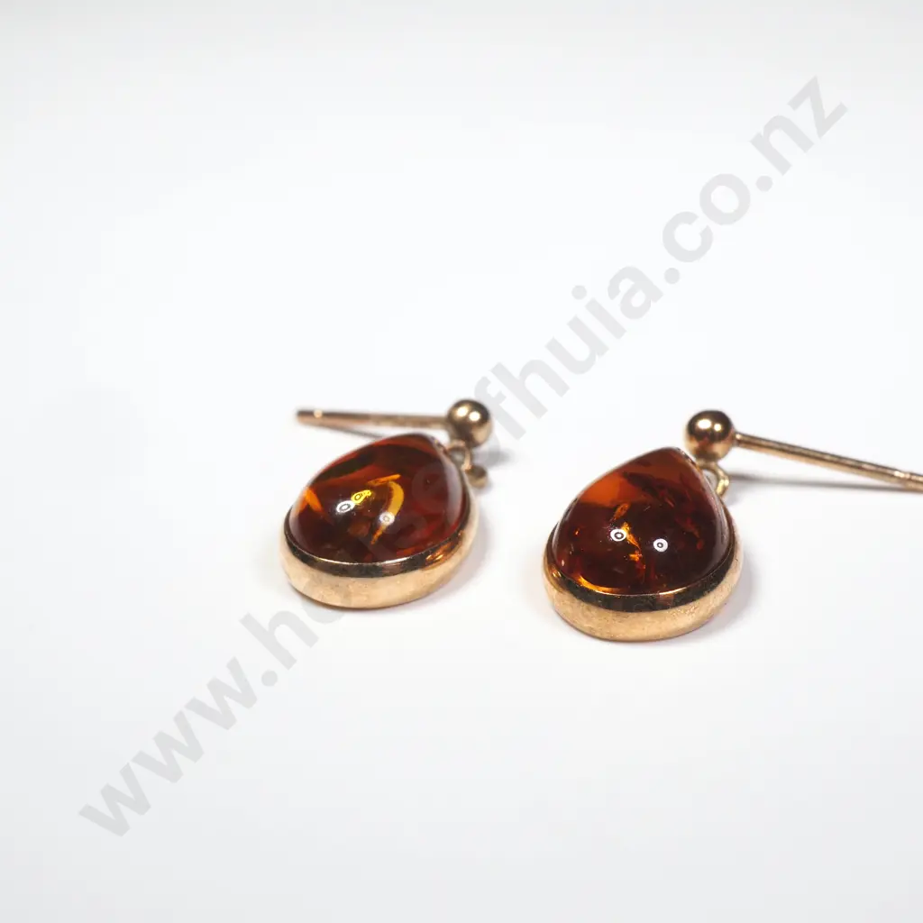Vintage 9ct Gold Amber Earrings Image 1++