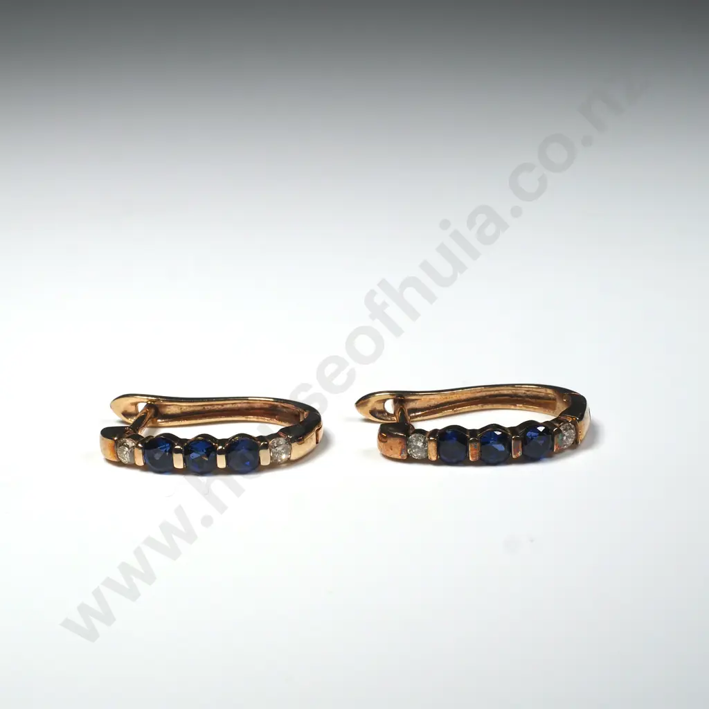 9ct Gold Sapphire & Diamond Earrings Image 1++