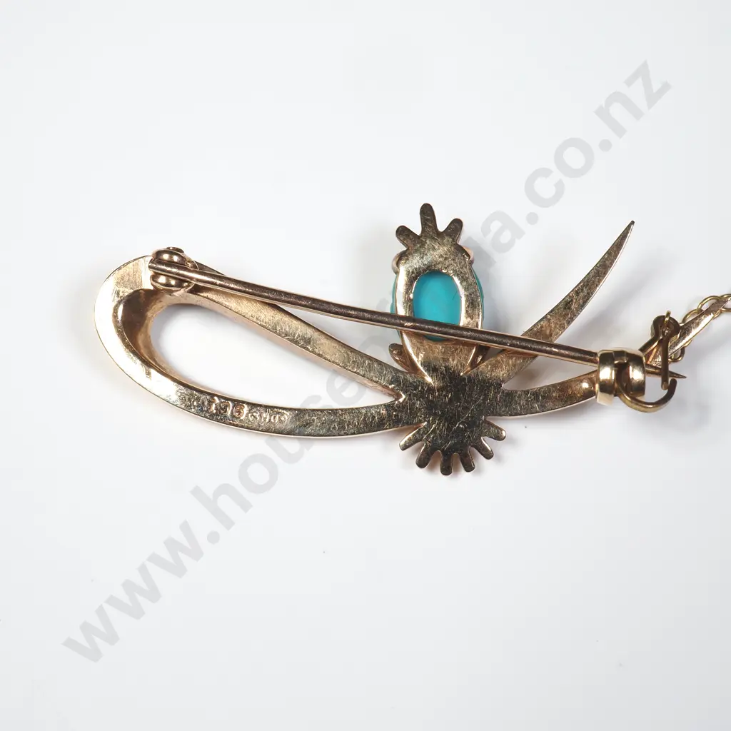 9ct Gold Turquoise Brooch Image 1++