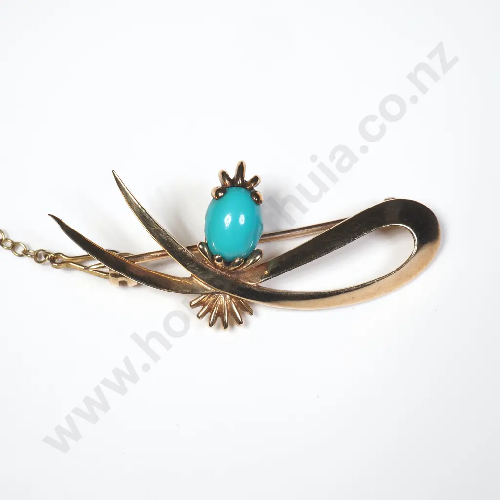 9ct Gold Turquoise Brooch Image 1++