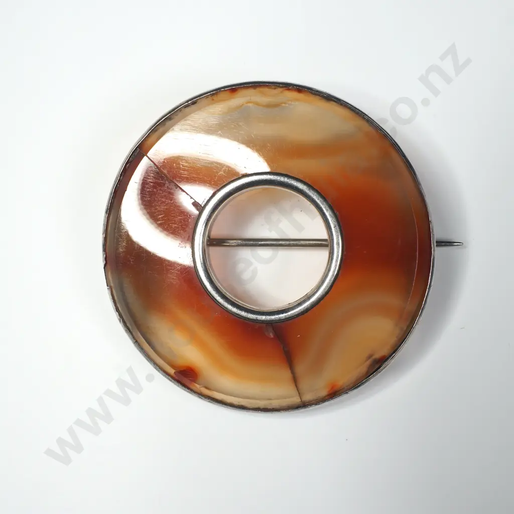 Sterling Silver Scottish Agate Brooch A/F Image 1++