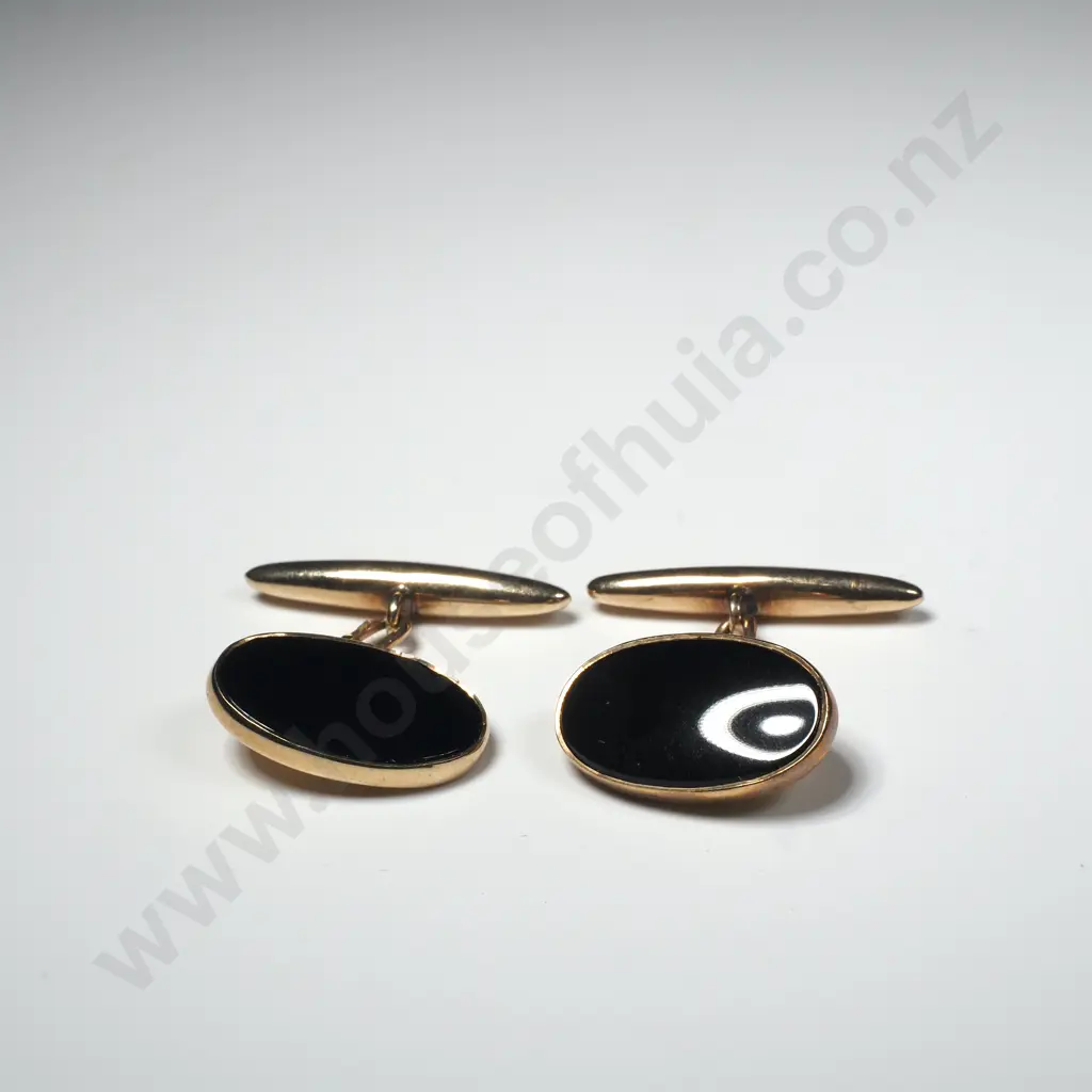 Vintage 9ct Gold Onyx Cufflinks Image 1++