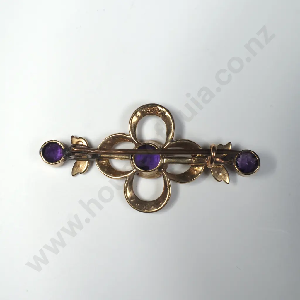 Edwardian 9ct God & Amethyst Brooch w Valuation for $1,500.00 Image 1++