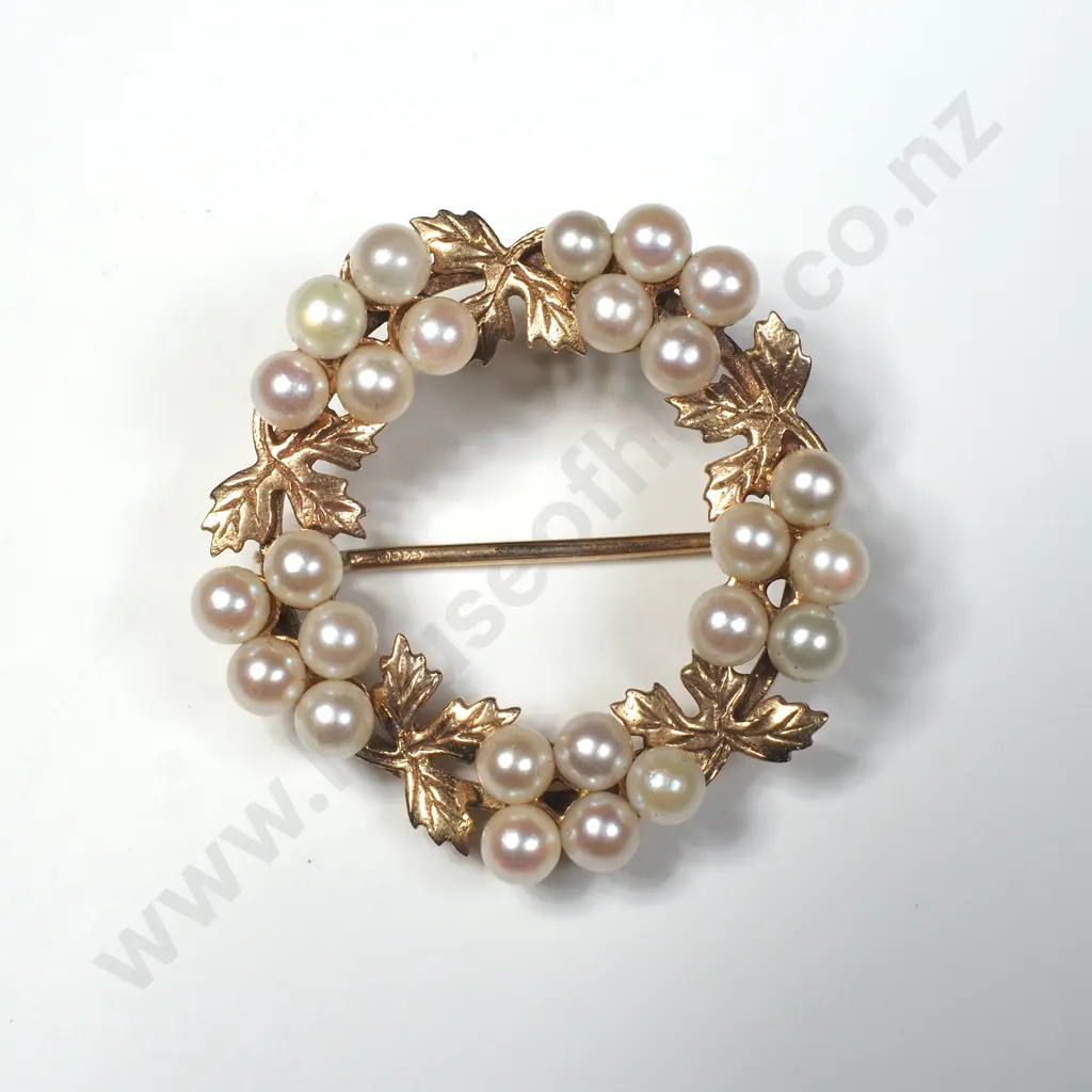 Vintage 9ct Gold & Pearl Brooch w English Hallmarks Image 1++