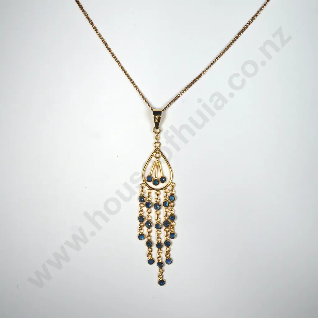 18ct Gold & Blue Stone Earring Necklace Set Image 1++