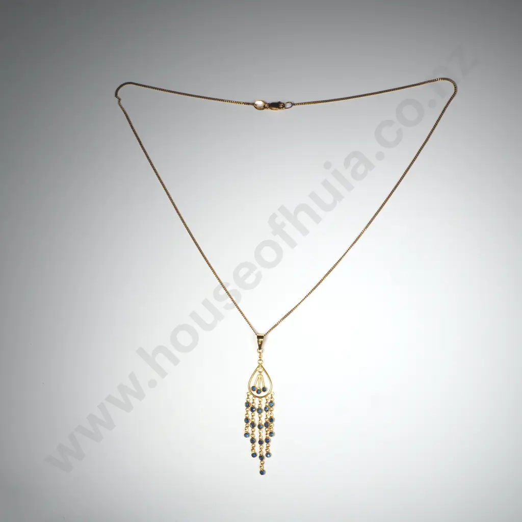 18ct Gold & Blue Stone Earring Necklace Set Image 1++