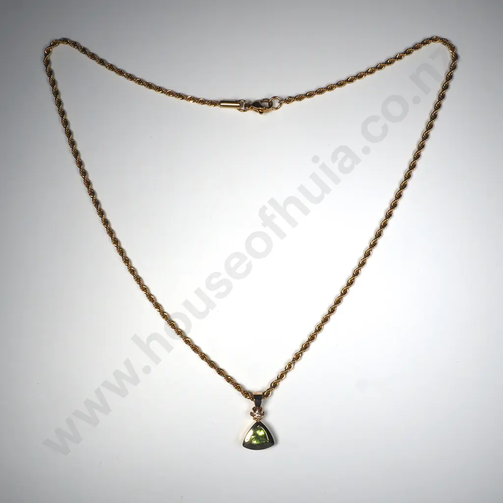 9ct Gold Diamond & Peridot w Rolled Gold Necklace Image 1++