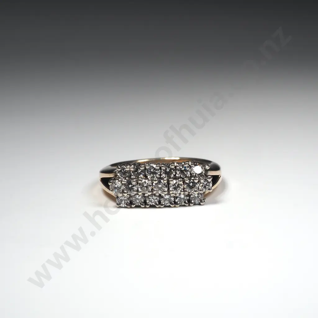9ct Gold Three Row Diamond Ring - Valuation $5,900.00 Image 1++
