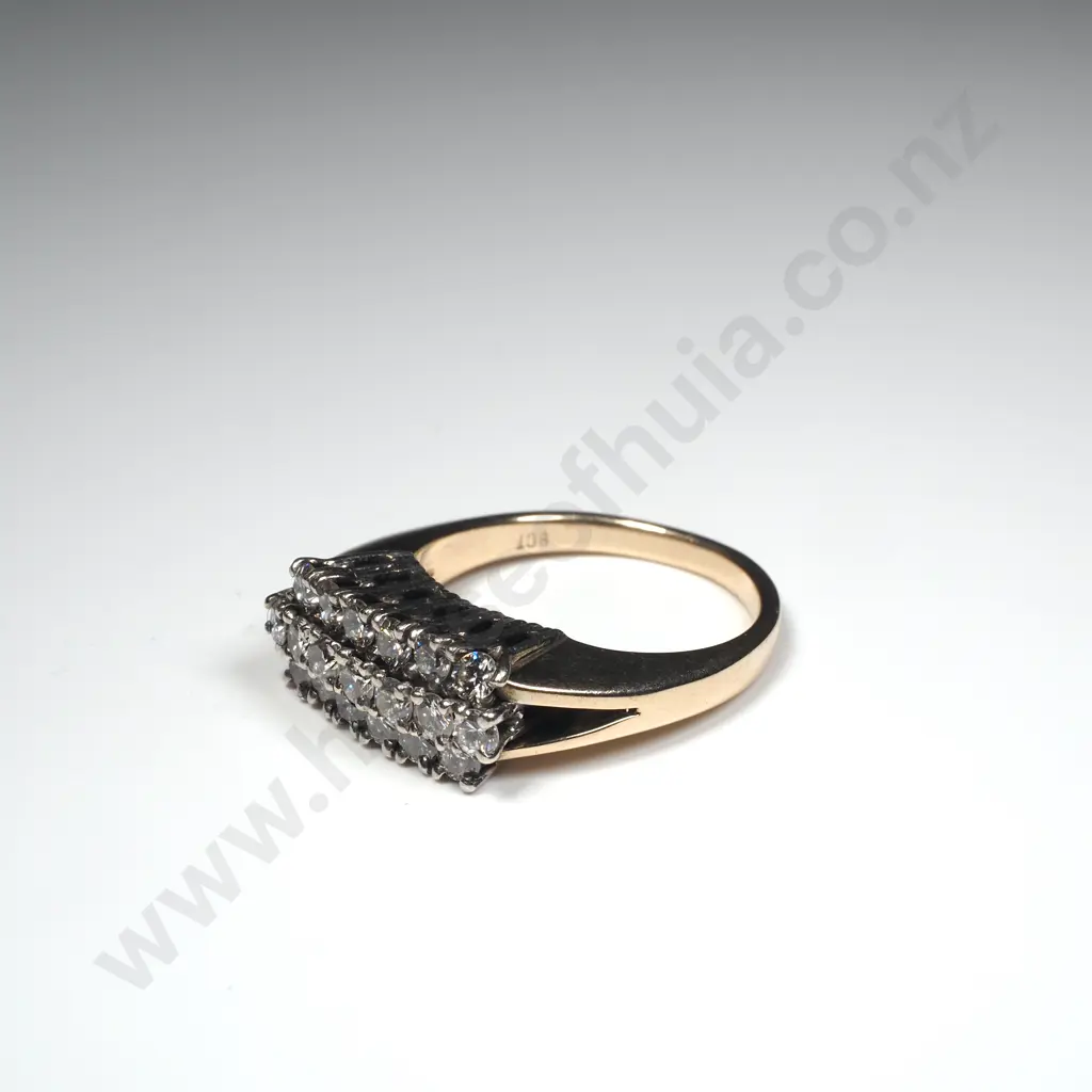 9ct Gold Three Row Diamond Ring - Valuation $5,900.00 Image 1++